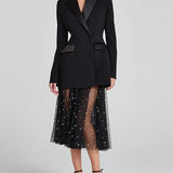 Sofia | Blazer reversibile in satin nero con doppia fila di bottoni