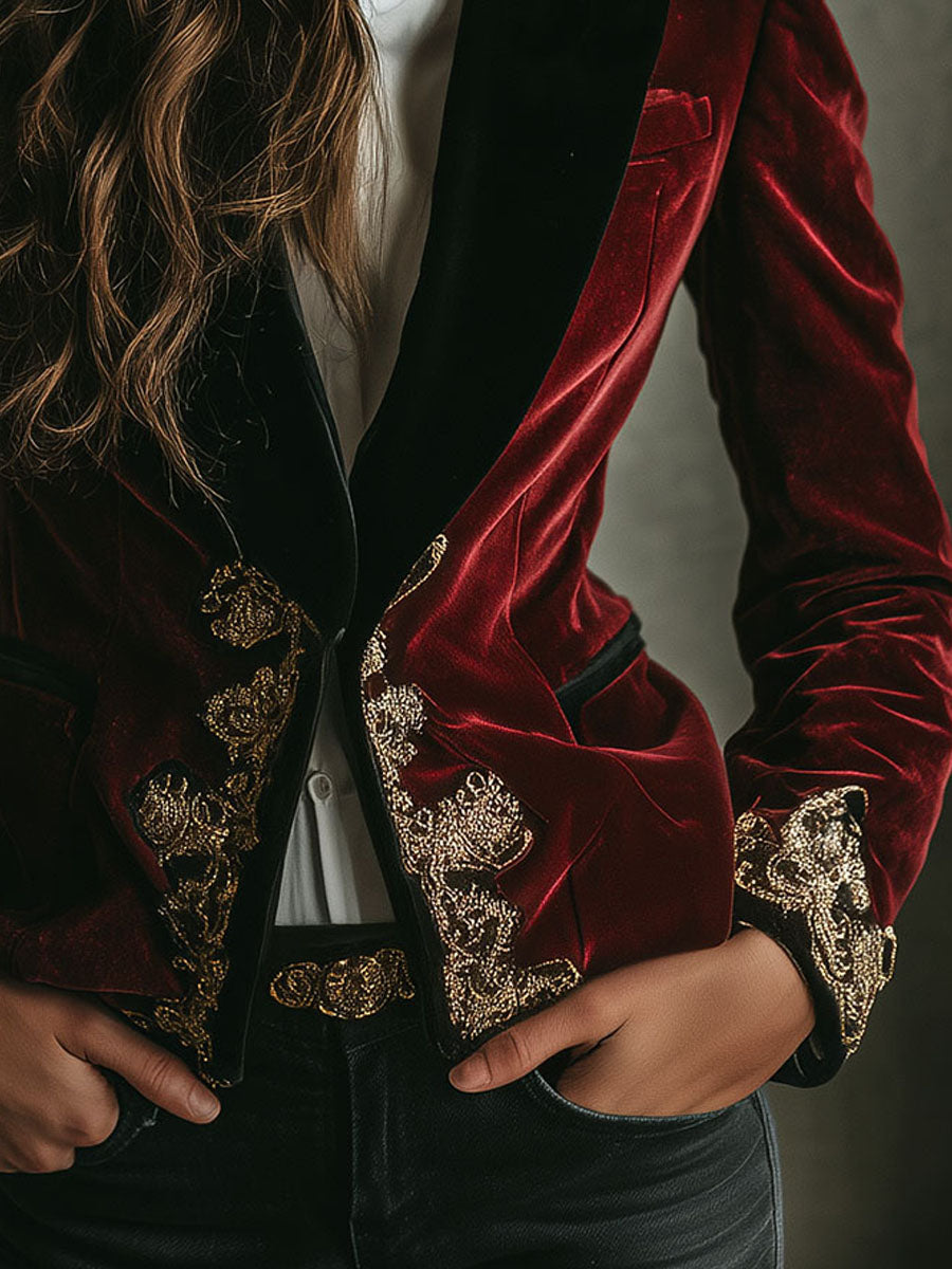 Blazer in velluto con ricami dorati