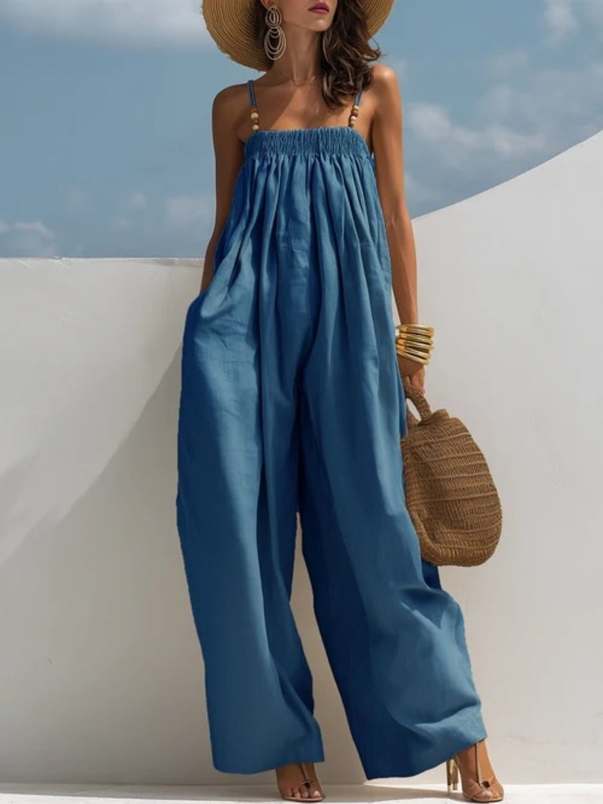 Tuta in Denim a Gamba Larga