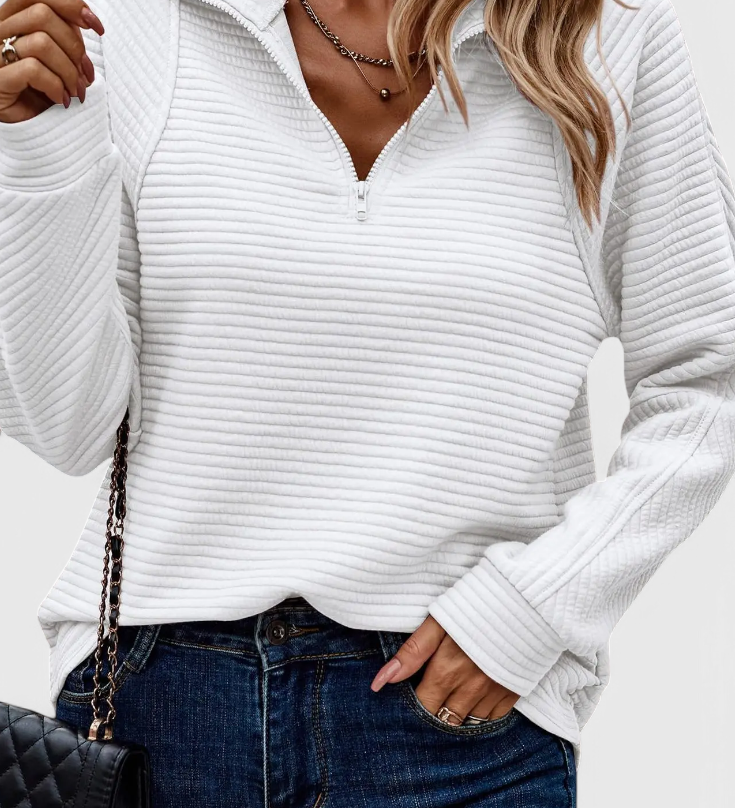 Ludovica | Maglione con Scollo a V, Zip e Maniche Lunghe