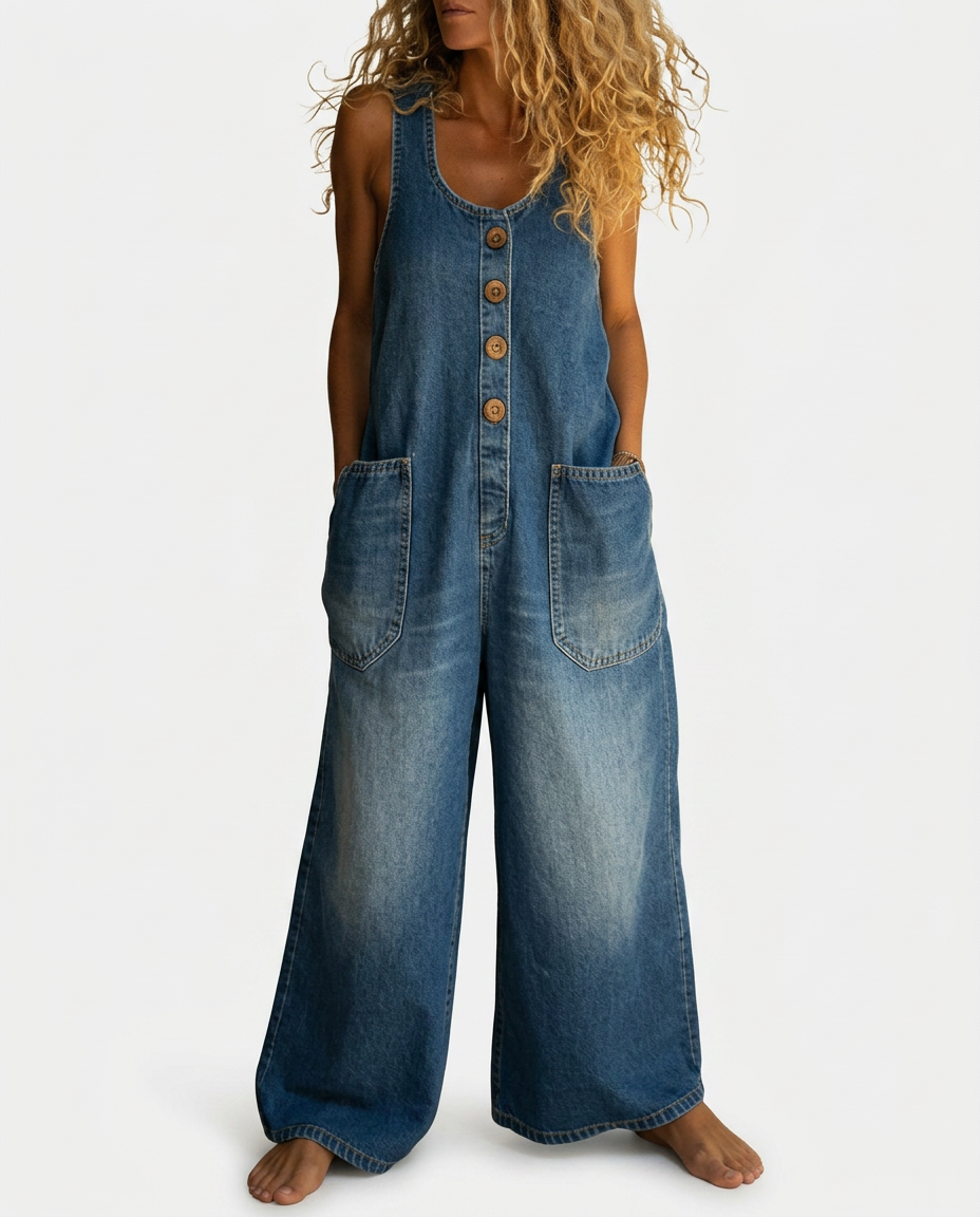 Lison | Salopette in denim di cotone lavato vintage