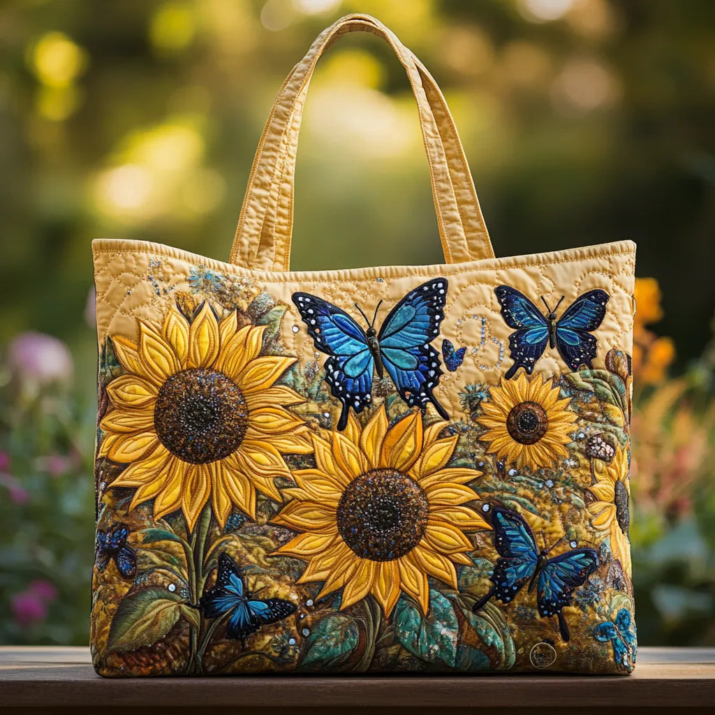 Borsetta Fatta a Mano con Girasole e Farfalla Blu