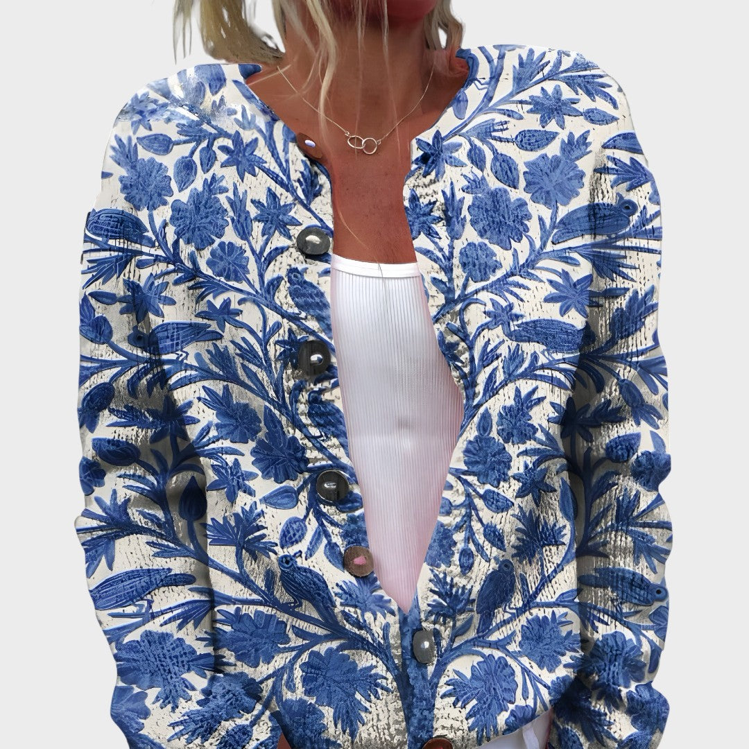 Serena - Cardigan Floreale Blu Autunnale