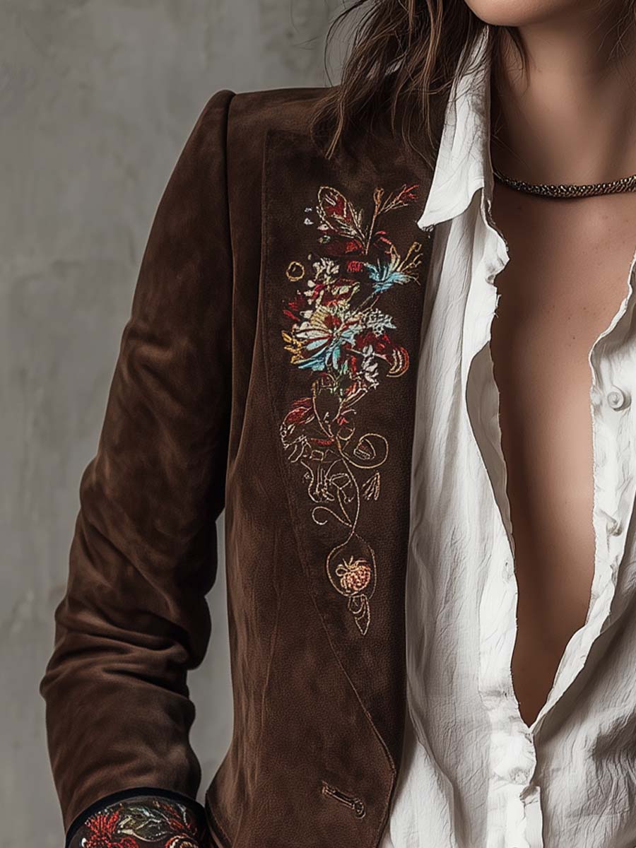 Blazer effetto camoscio con ricami