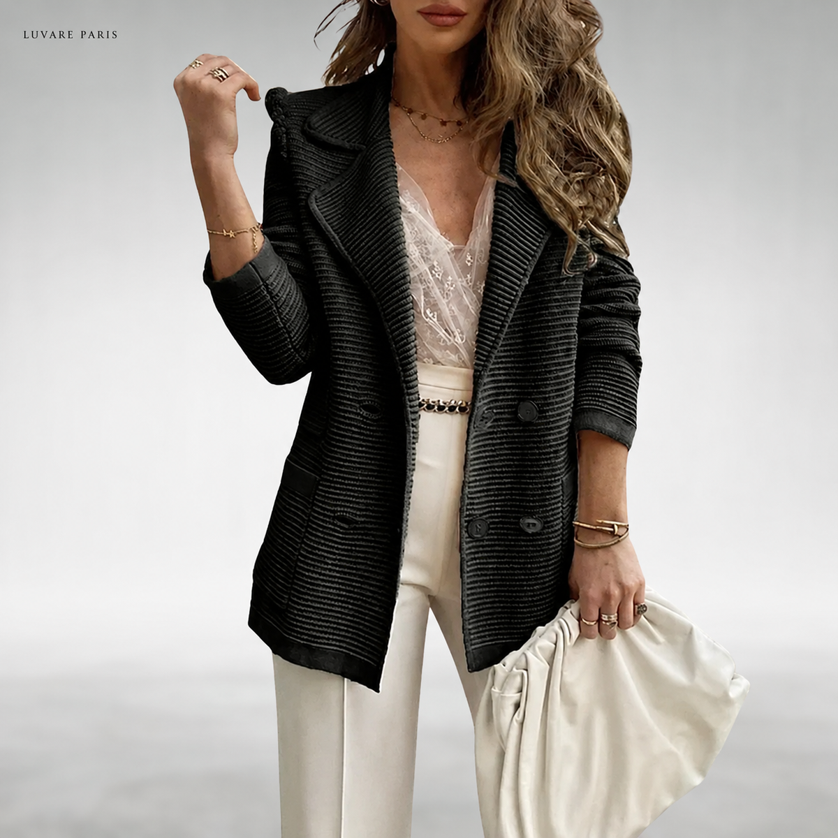 Blazer Doppiopetto con Trama Lavorata