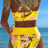 Bikini con stampa floreale a contrasto e spacco