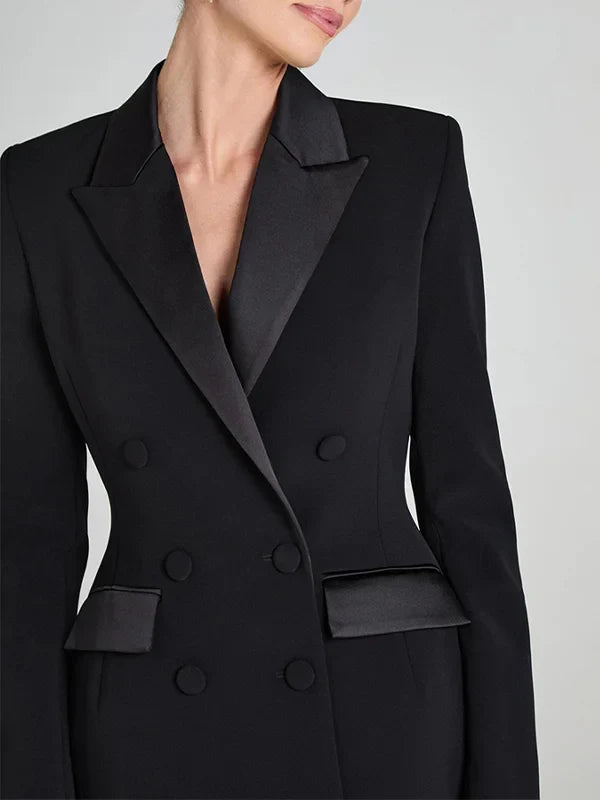 Sofia | Blazer reversibile in satin nero con doppia fila di bottoni