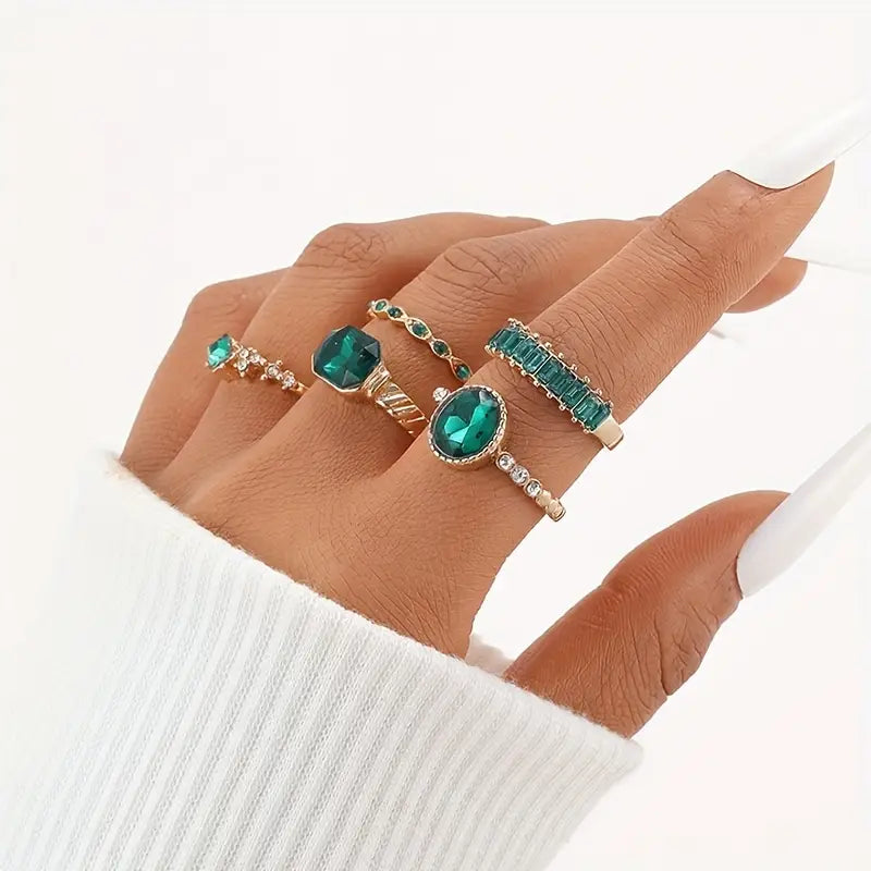 Set di Anelli di Smeraldo Squisiti Zarina | Oro