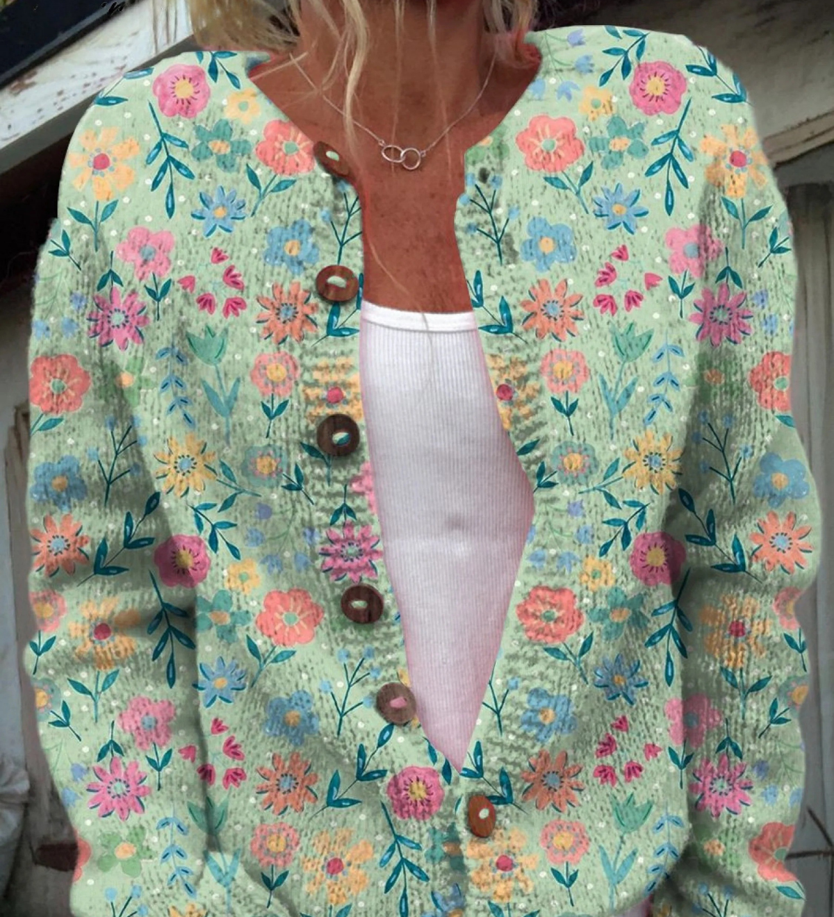Maëlys | Cardigan lavorato a maglia con stampa campestre estiva