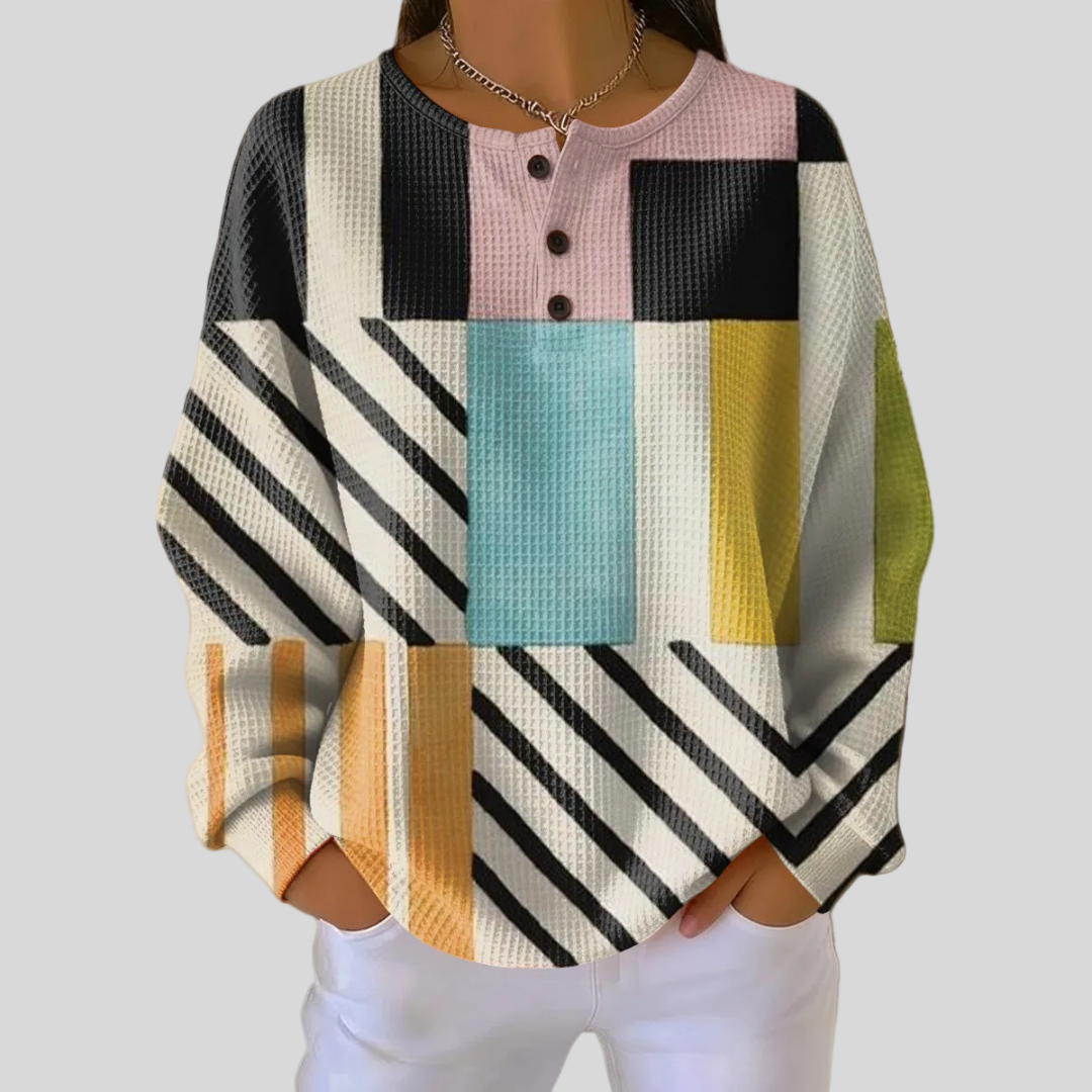 Maglione a Blocchi di Colore e Righe Diagonali