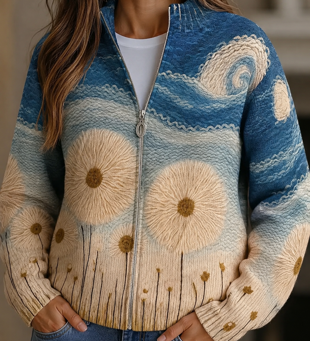 Cardigan con Zip e Soffioni