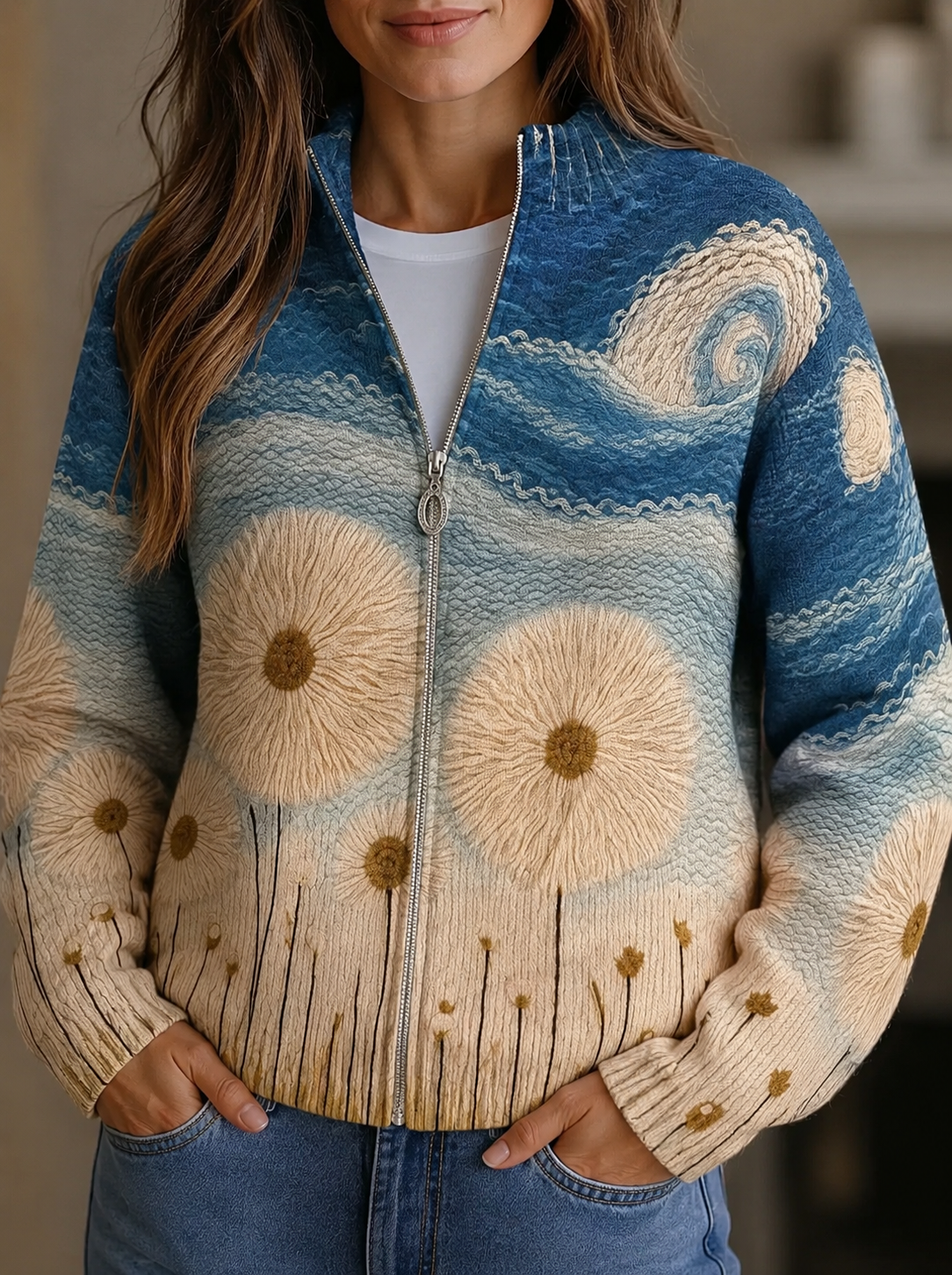 Cardigan con Zip e Soffioni