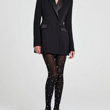 Sofia | Blazer reversibile in satin nero con doppia fila di bottoni