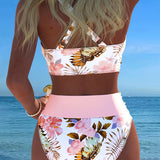 Bikini con stampa floreale a contrasto e spacco