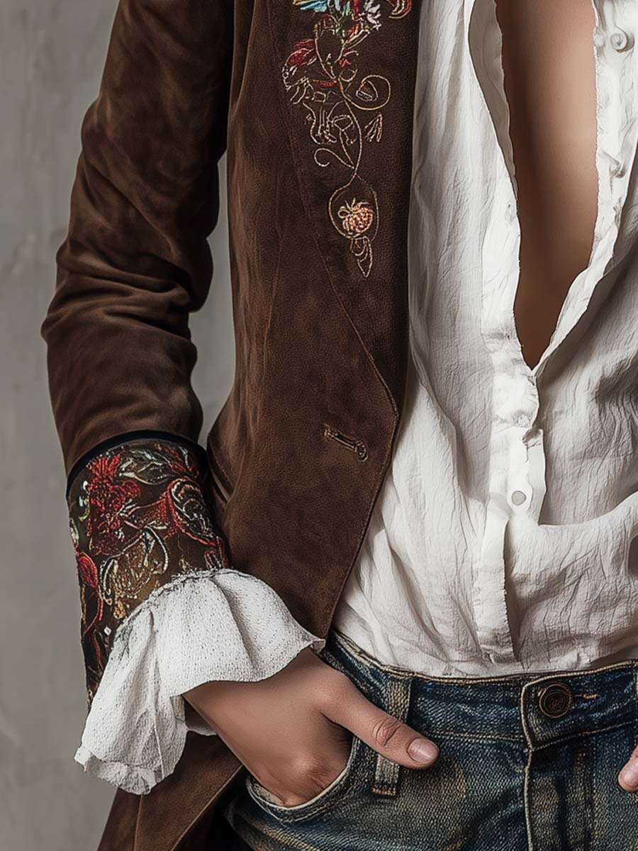 Blazer effetto camoscio con ricami
