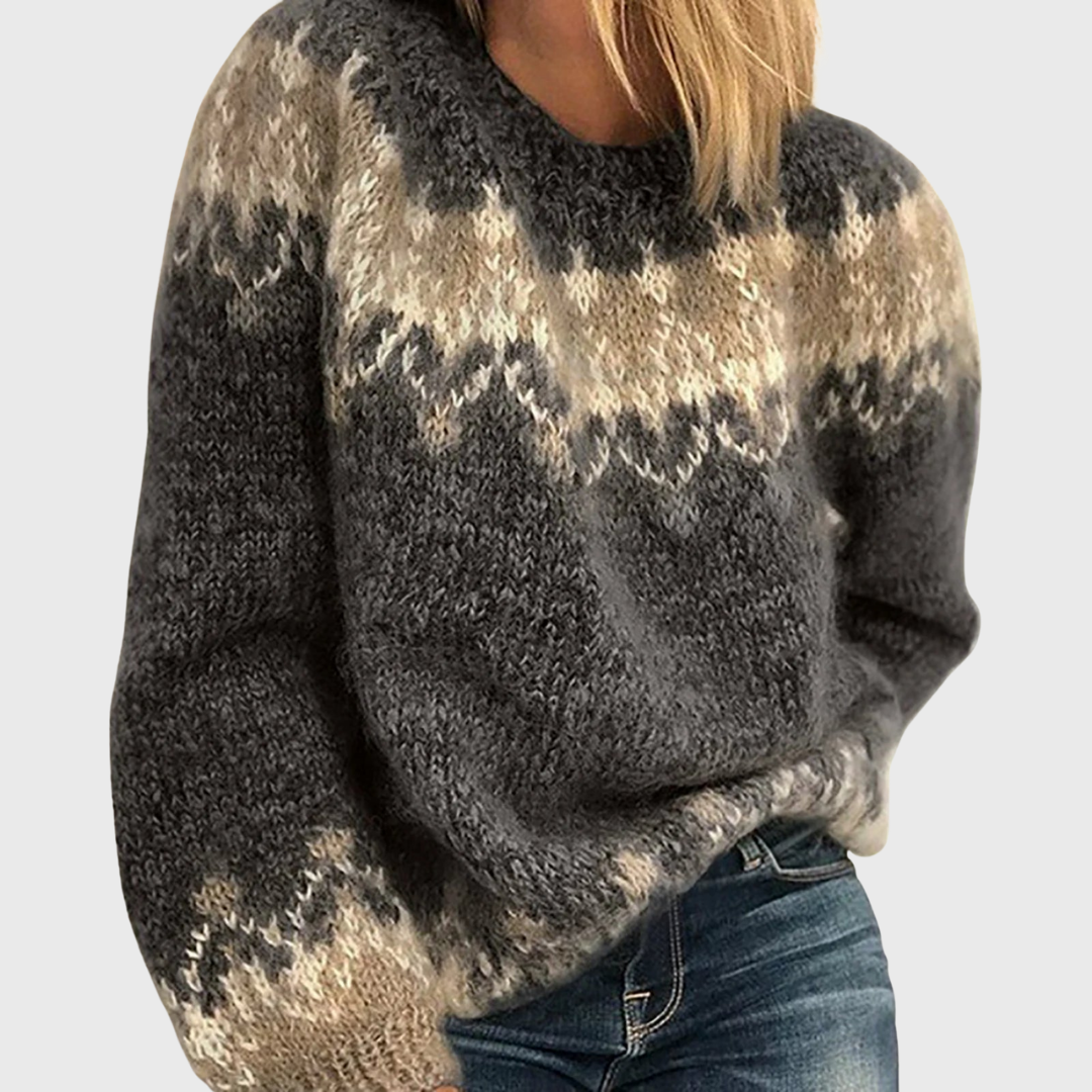Maglione Marrone Avvolgente con Motivo Norvegese