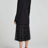 Sofia | Blazer reversibile in satin nero con doppia fila di bottoni