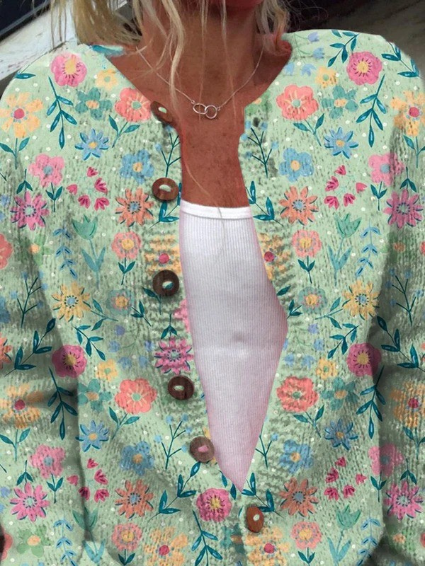 Maëlys | Cardigan lavorato a maglia con stampa campestre estiva