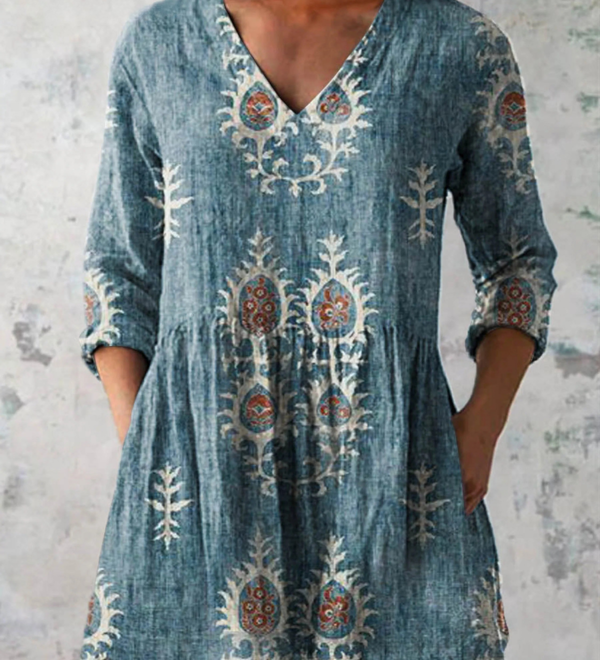 Blusa lunga con scollatura a V