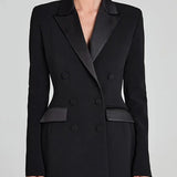 Sofia | Blazer reversibile in satin nero con doppia fila di bottoni