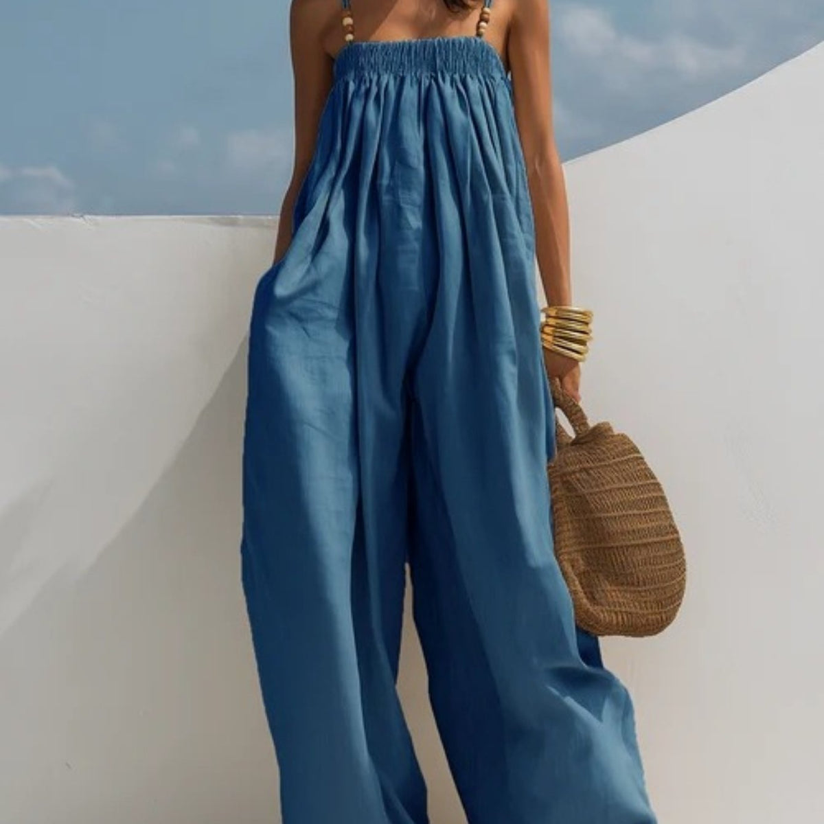 Tuta in Denim a Gamba Larga