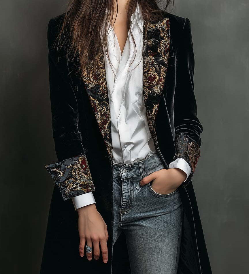 Blazer in velluto con revers barocchi