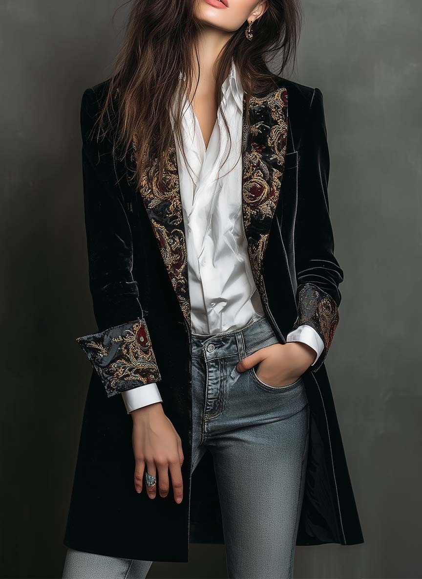 Blazer in velluto con revers barocchi