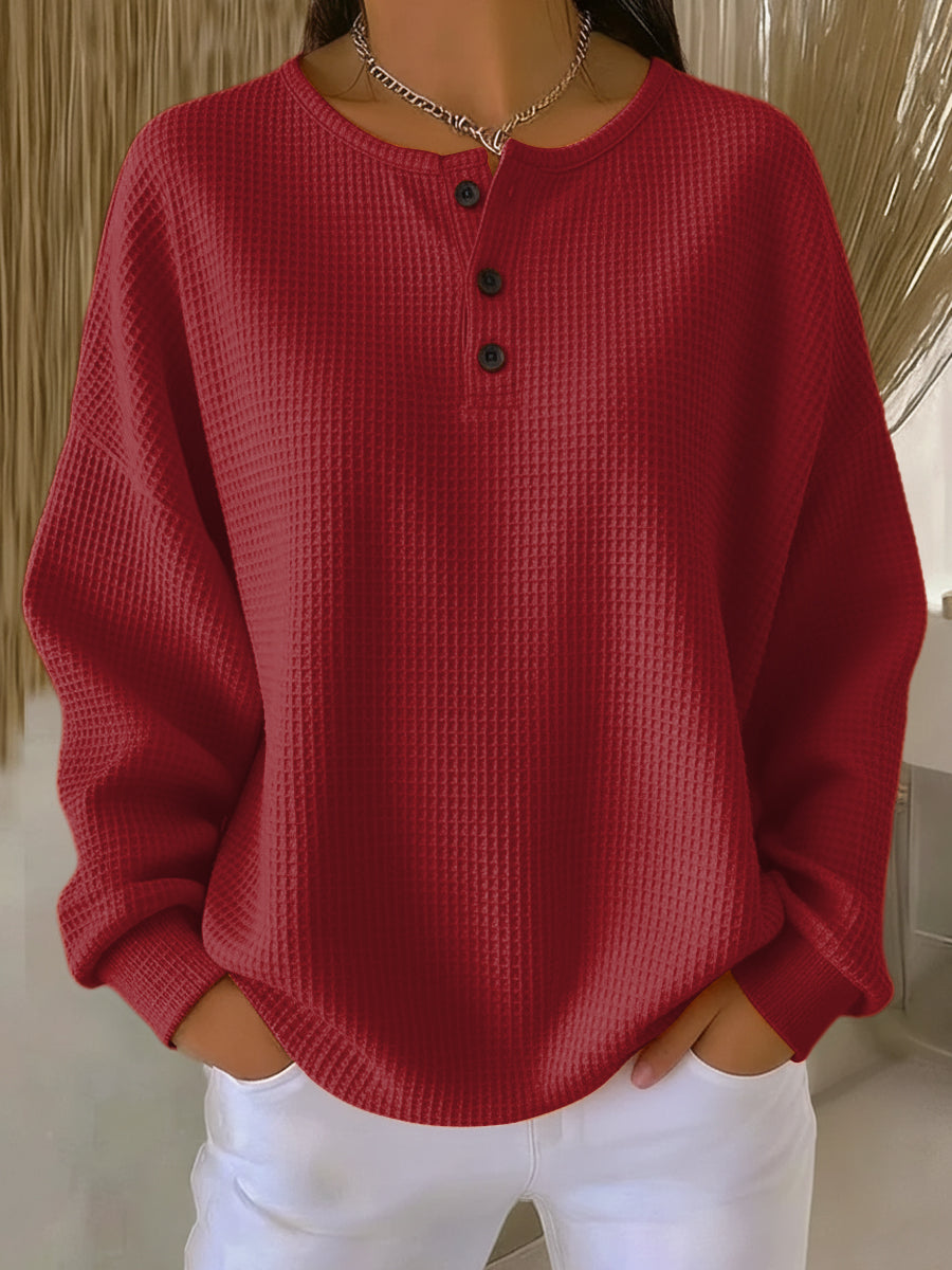 Giulia | Maglione Henley in Maglia Waffle Confortevole
