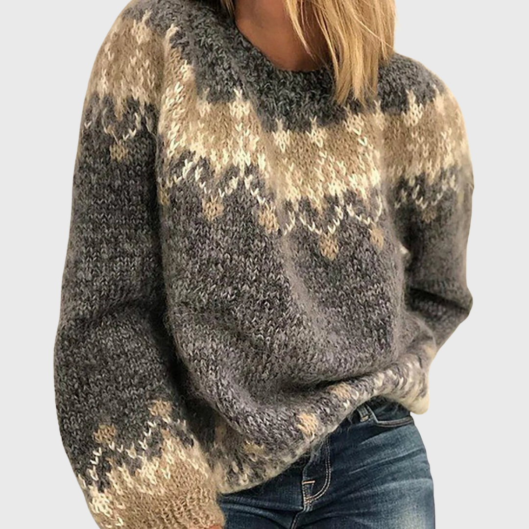 Maglione Marrone Avvolgente con Motivo Norvegese