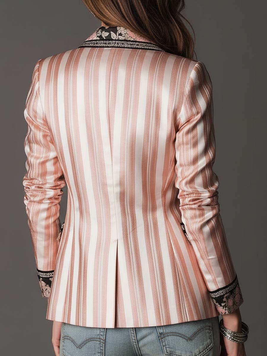 Blazer sartoriale bohémien a righe satinate