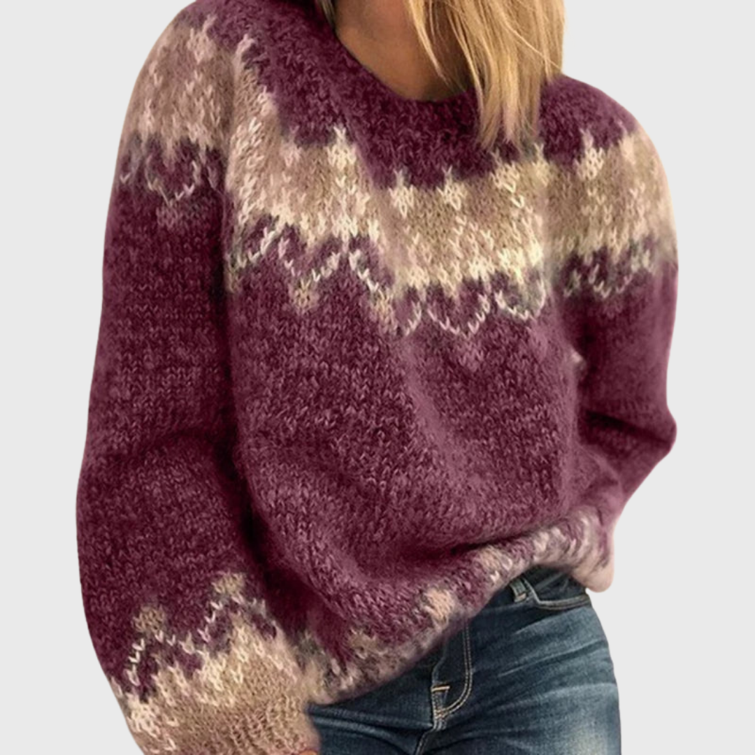 Maglione Marrone Avvolgente con Motivo Norvegese