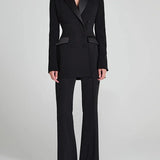 Sofia | Blazer reversibile in satin nero con doppia fila di bottoni