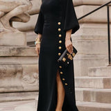Abito Maxi Elegante con Bottoni Laterali