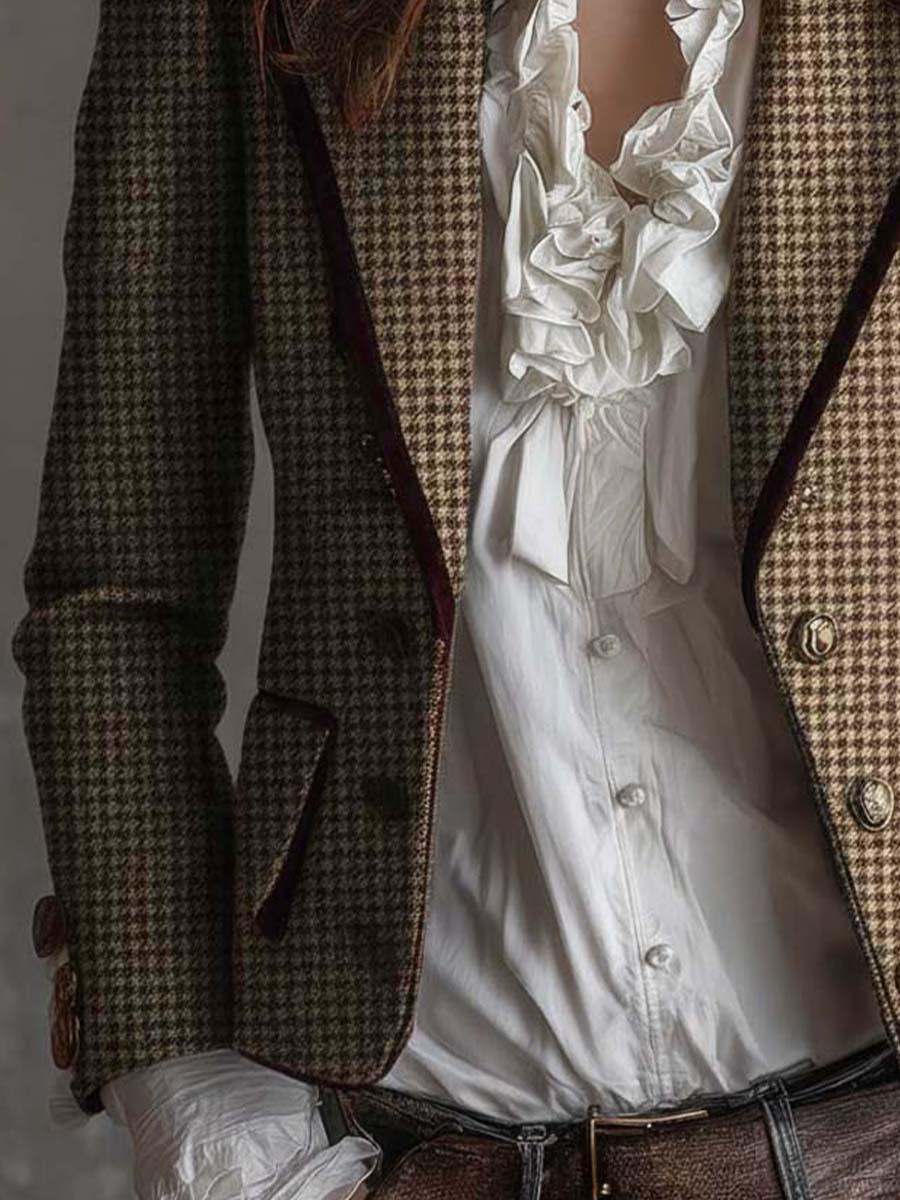 Blazer sartoriale in tweed pied-de-poule