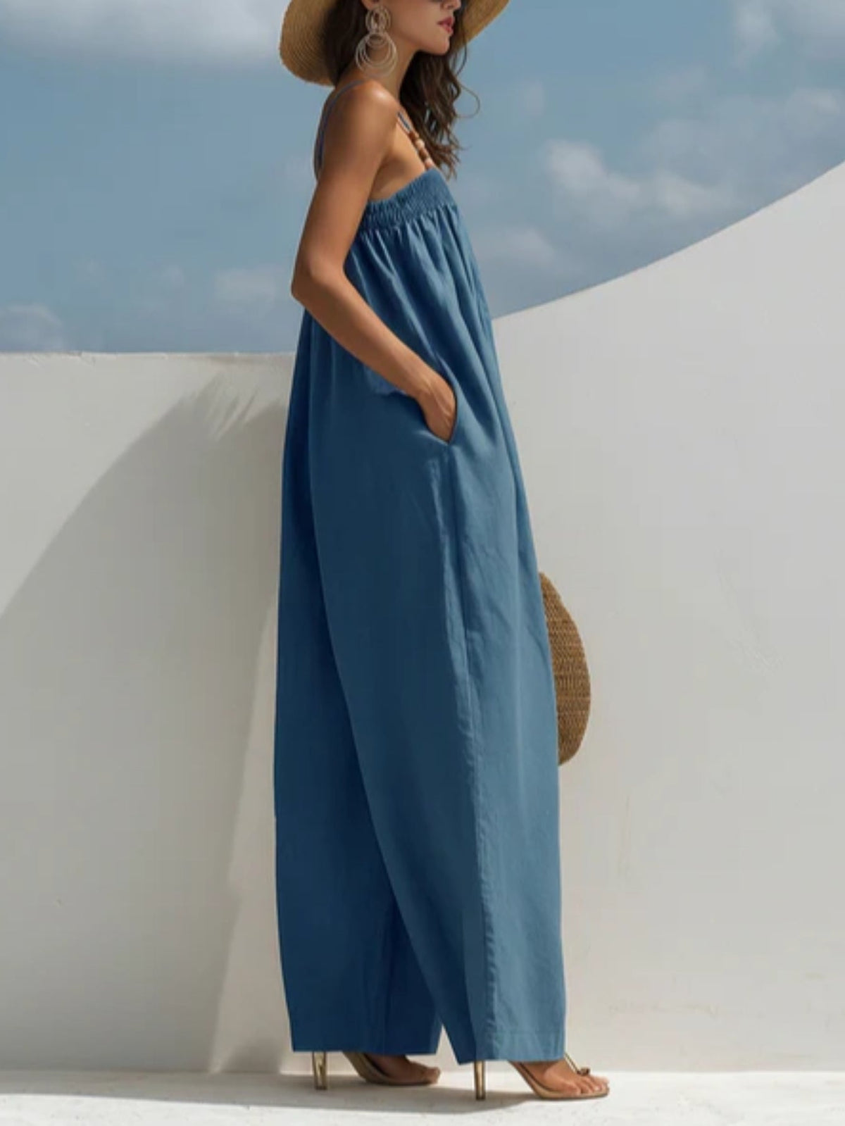 Tuta in Denim a Gamba Larga