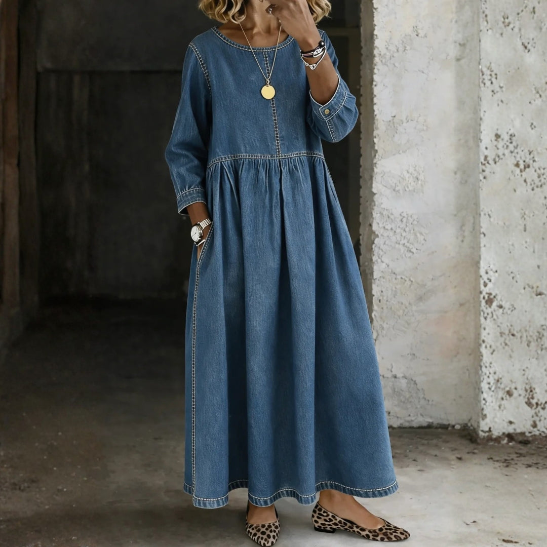 Abito in Denim con Colletto alla Peter Pan