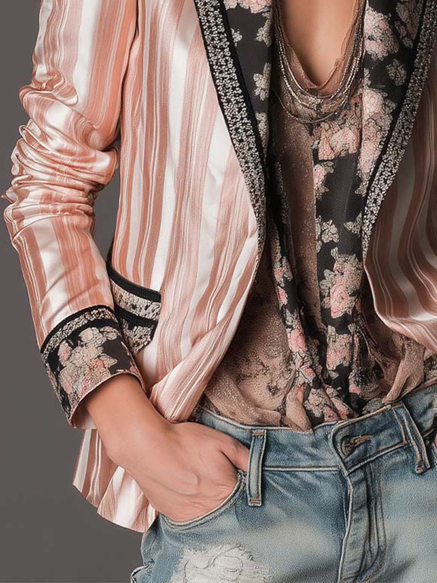 Blazer sartoriale bohémien a righe satinate
