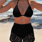Laluna® | Bikini elegante tinta unita con pizzo