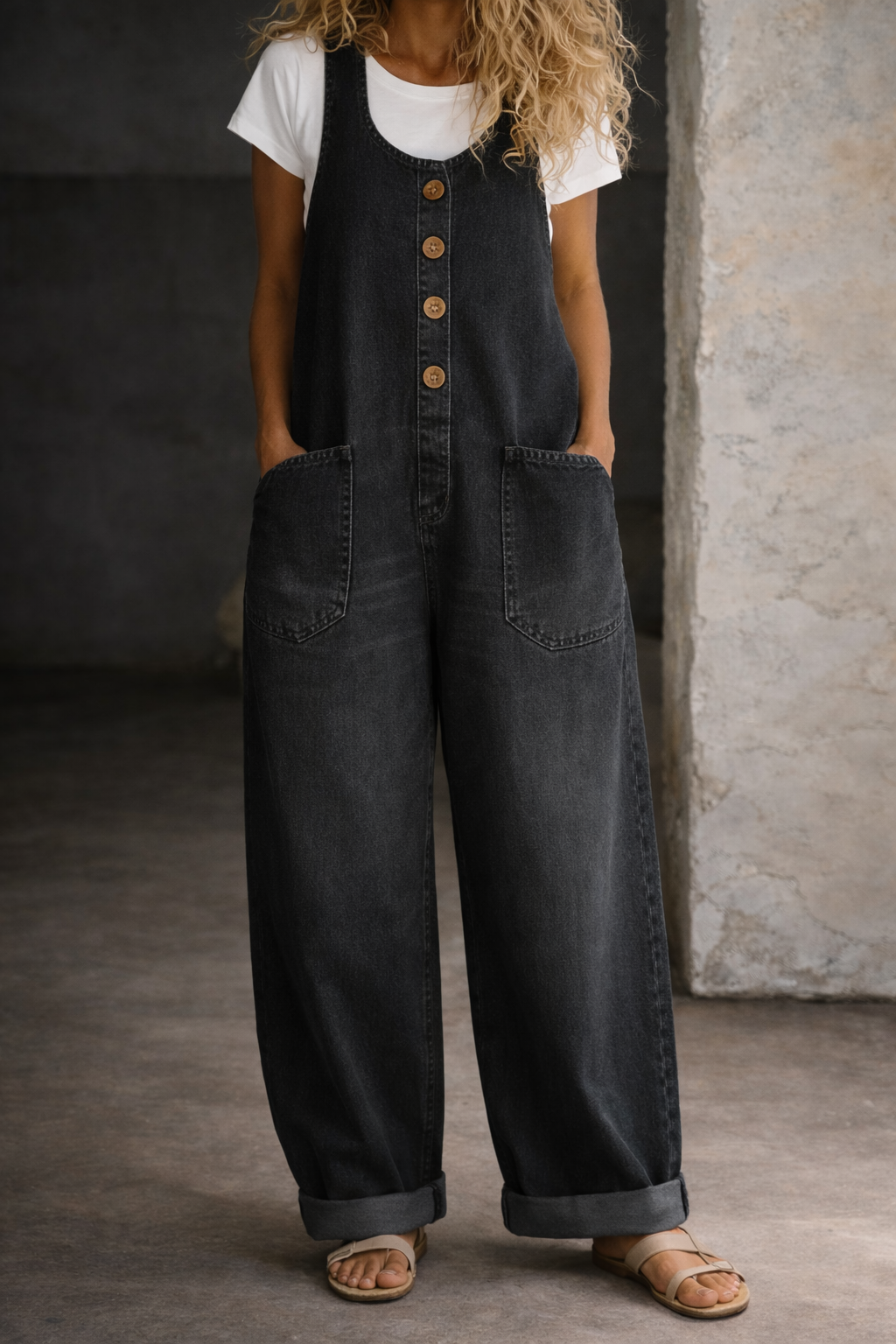 Salopette in Cotone con Lavaggio Vintage