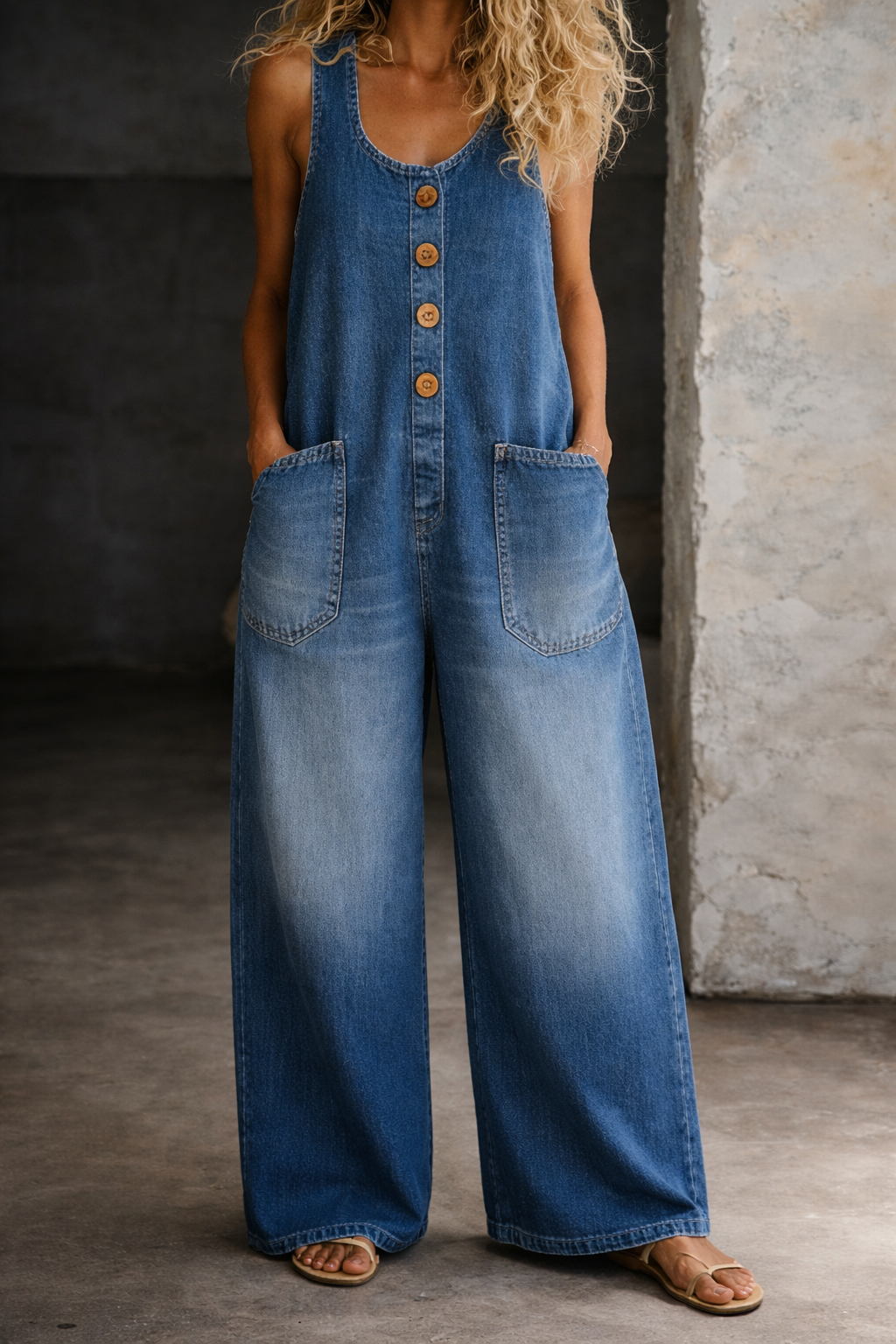 Salopette in Cotone con Lavaggio Vintage