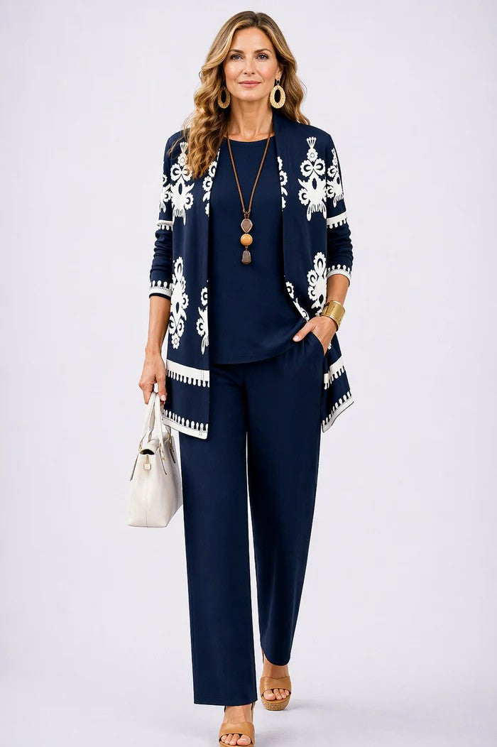 Jenilyn | Set Tre Pezzi Elegante da Donna - Blu Scuro