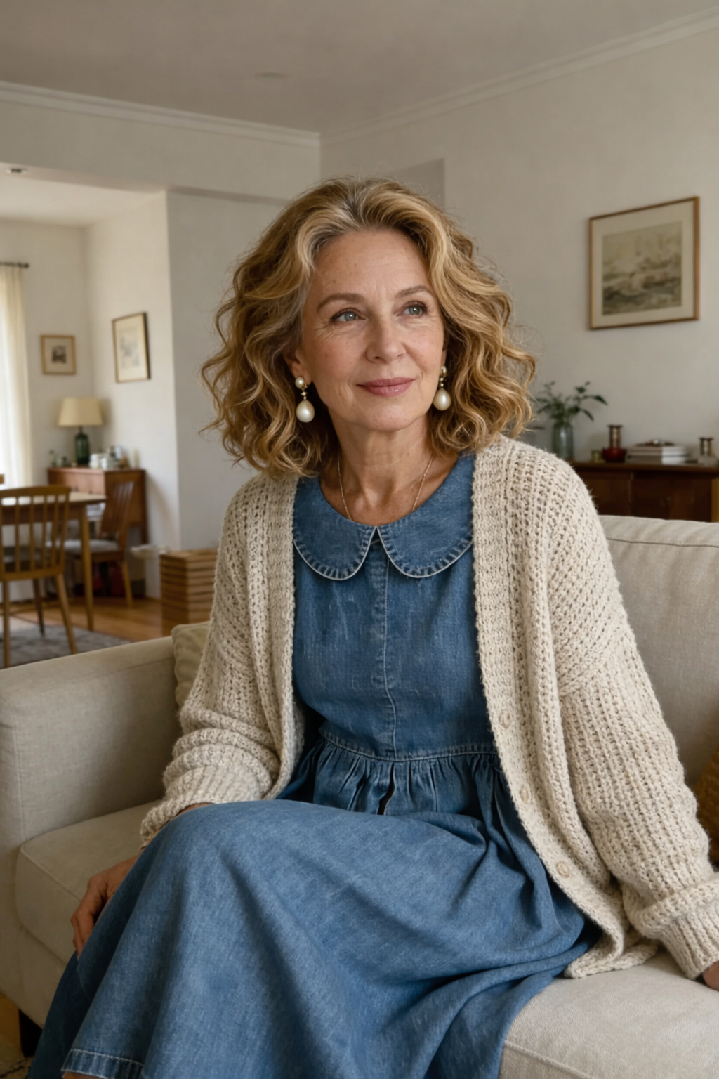 Abito in Denim con Colletto alla Peter Pan