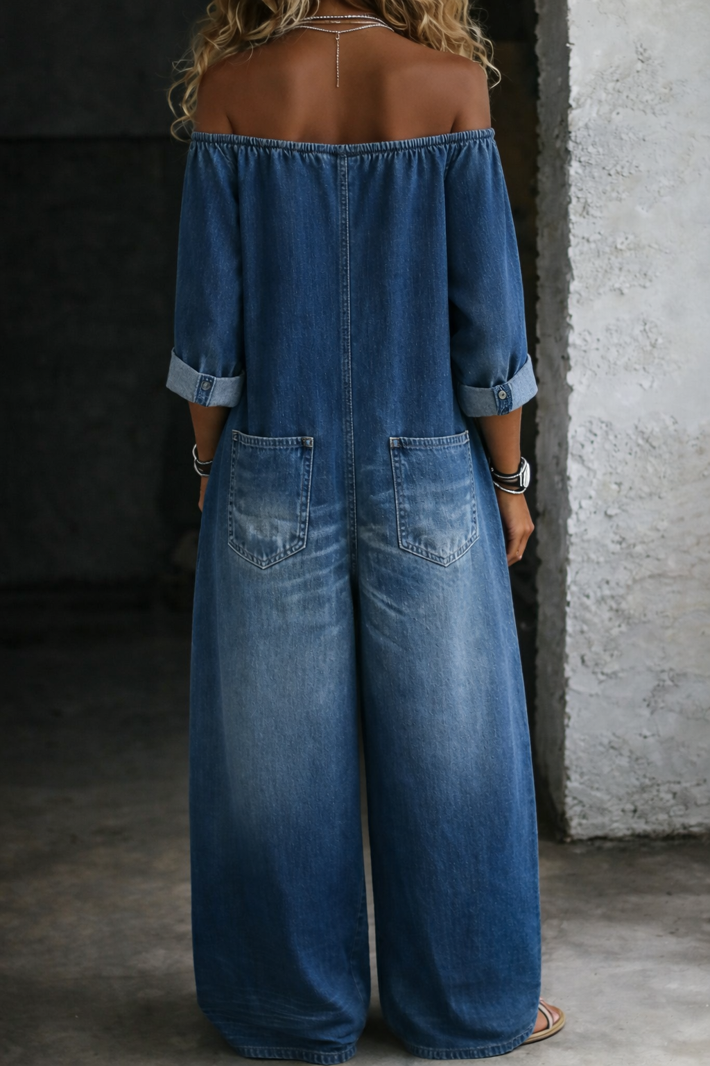Sidonie | Combinazione in denim con spalle scoperte