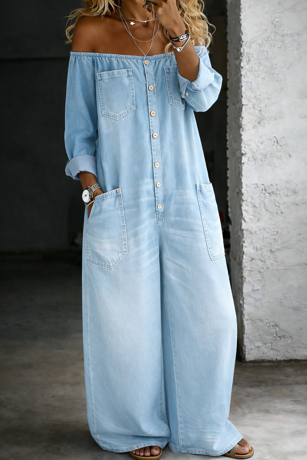 Sidonie | Combinazione in denim con spalle scoperte