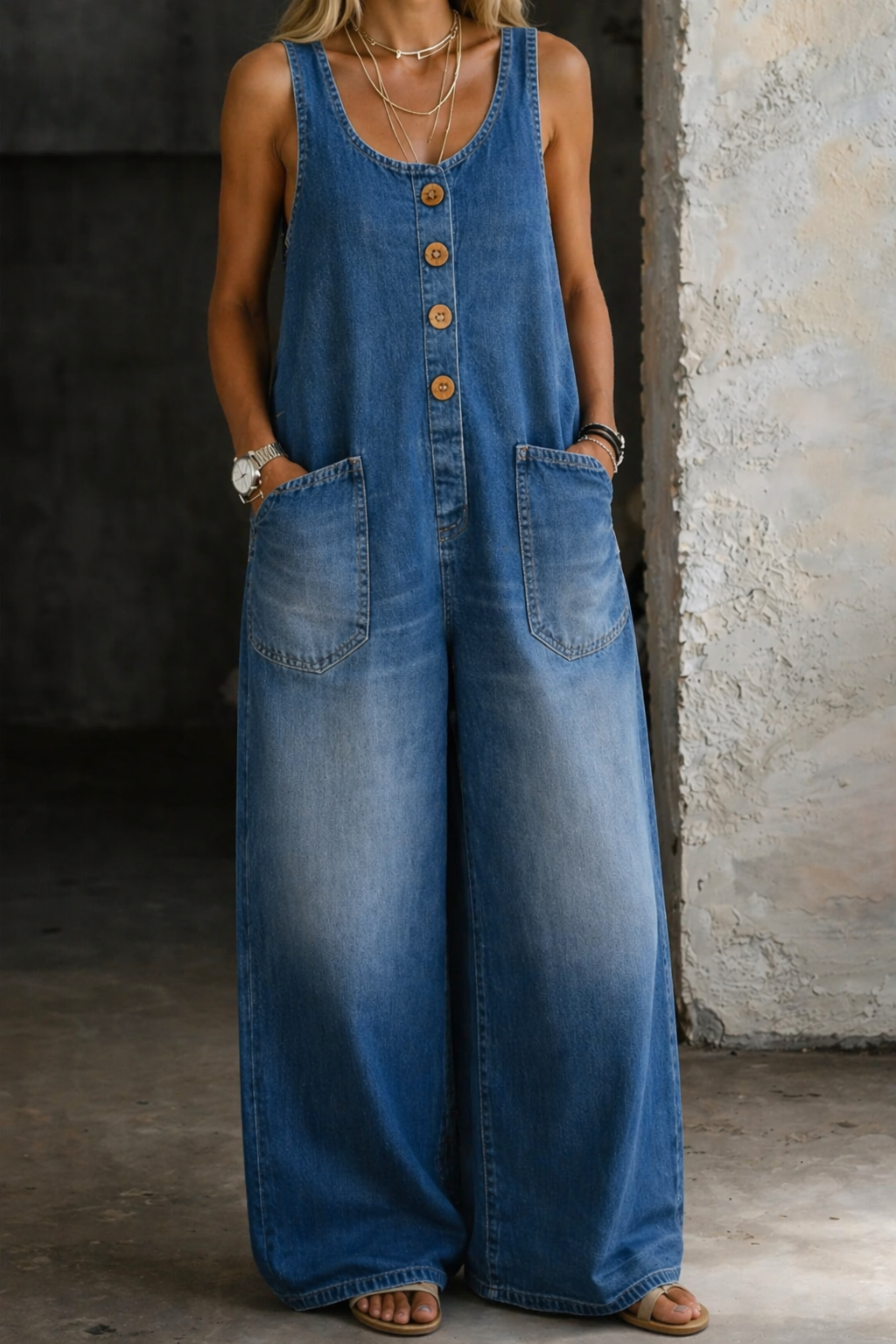 Salopette in Cotone con Lavaggio Vintage