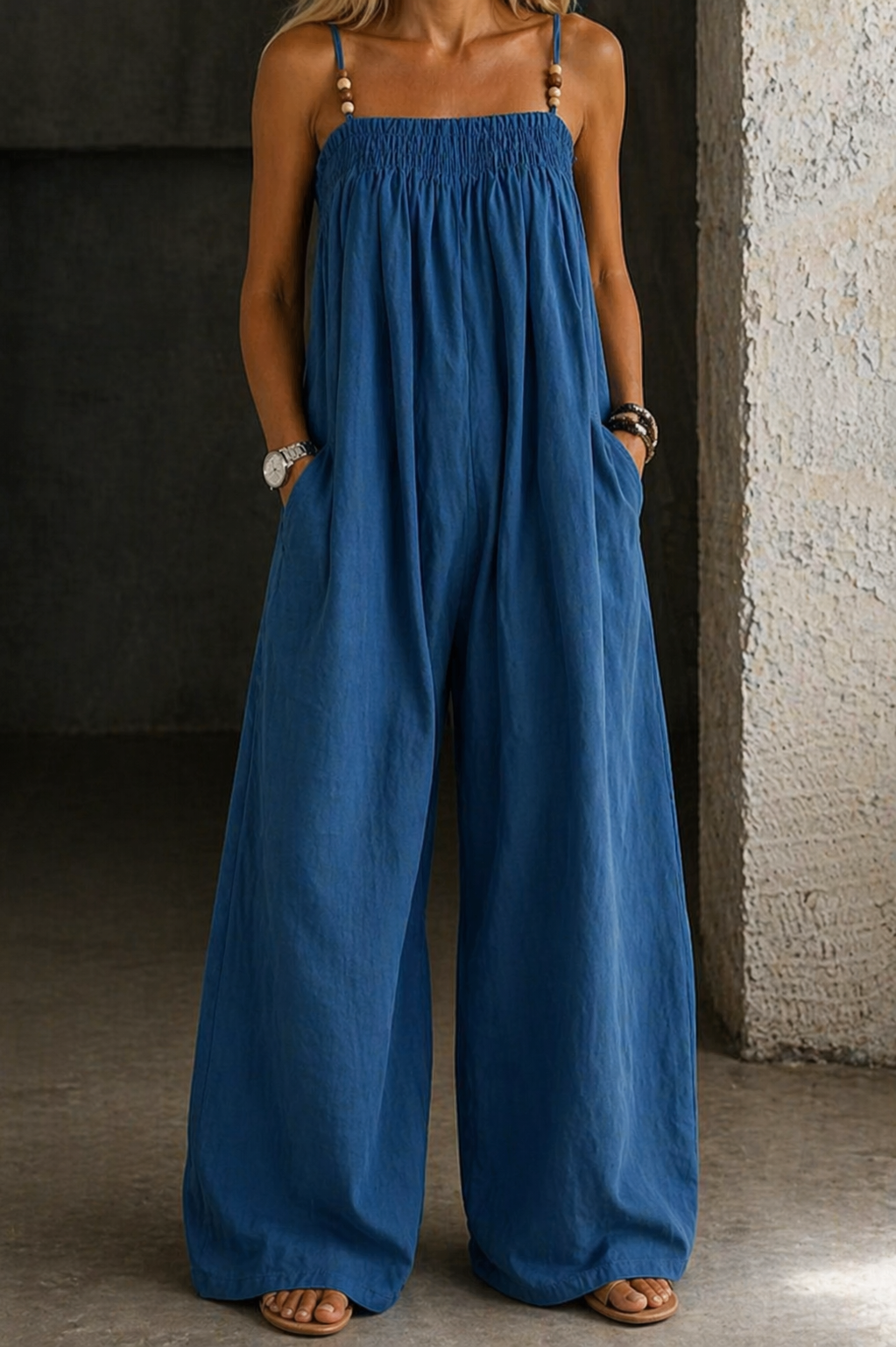 Tuta in Denim a Gamba Larga