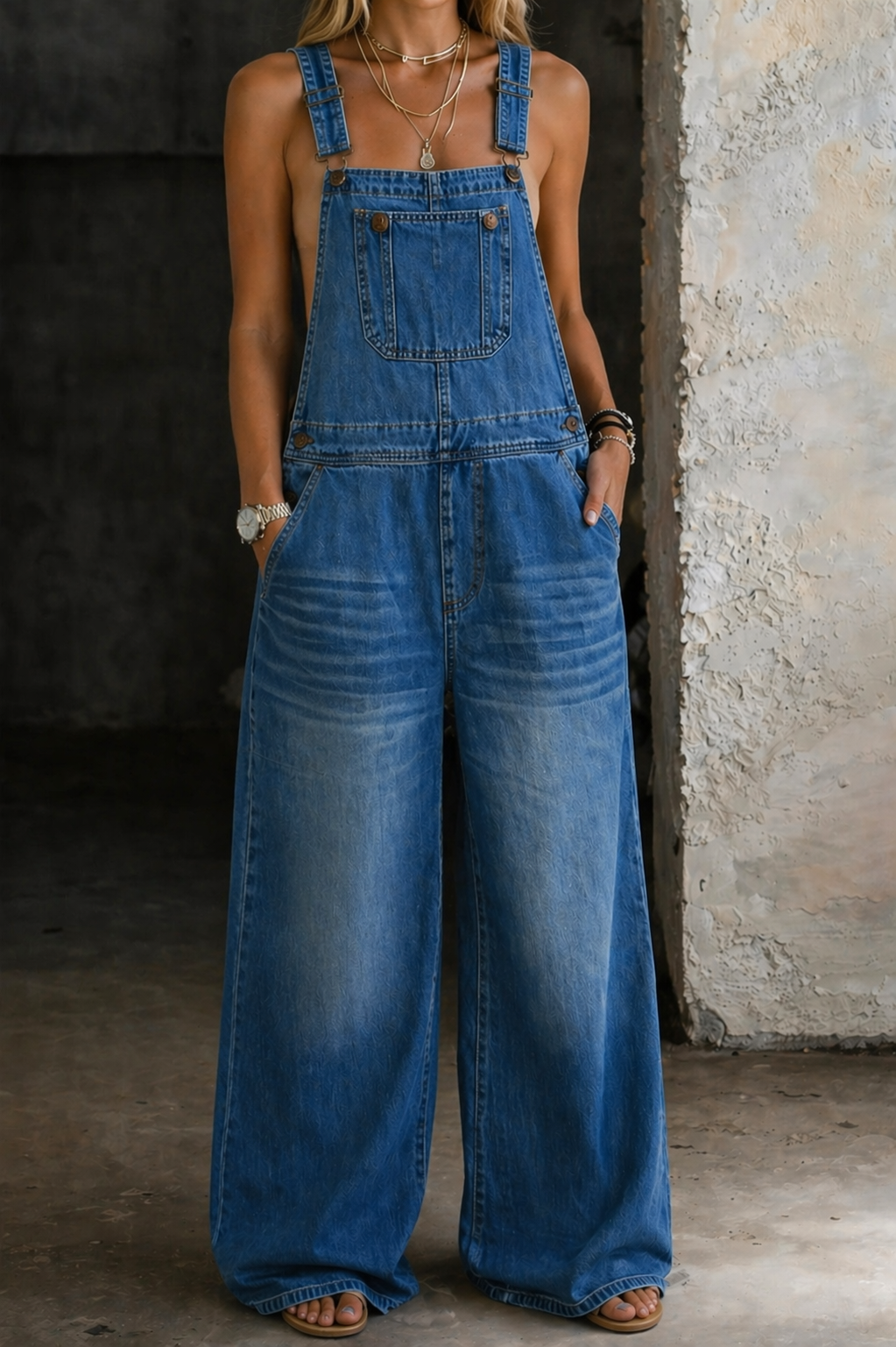 Salopette in Denim con Vita Elasticizzata