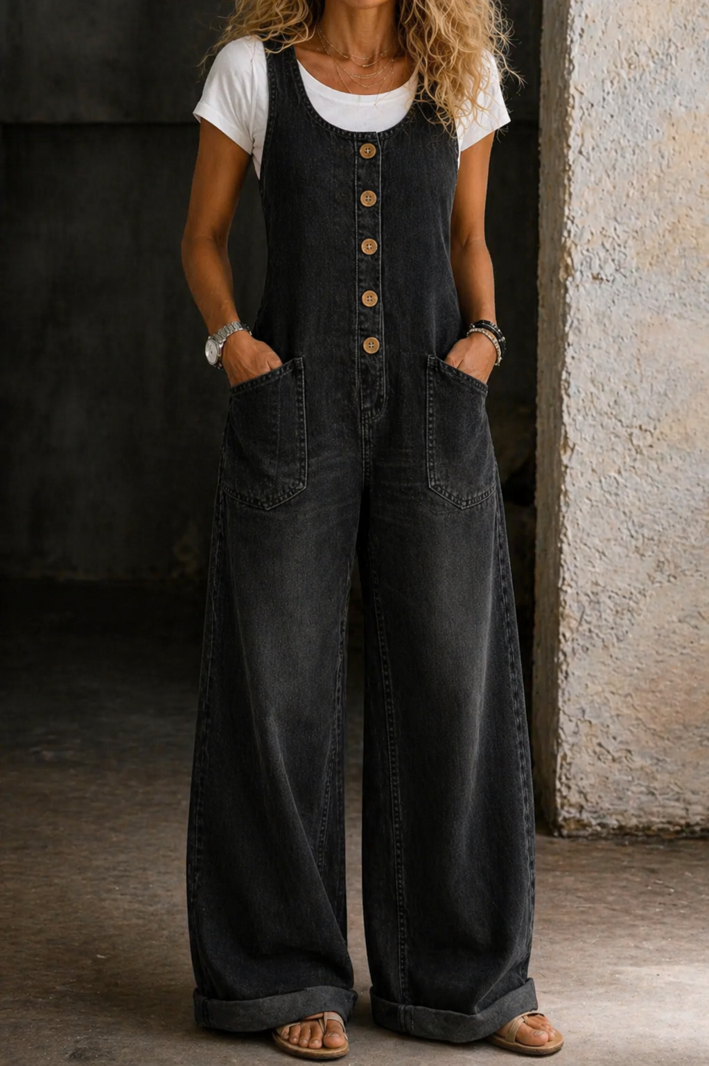 Salopette in Cotone con Lavaggio Vintage
