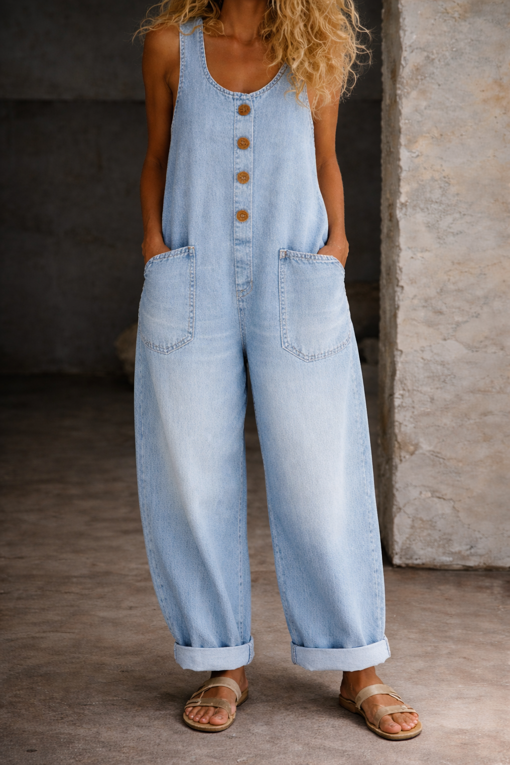 Salopette in Cotone con Lavaggio Vintage
