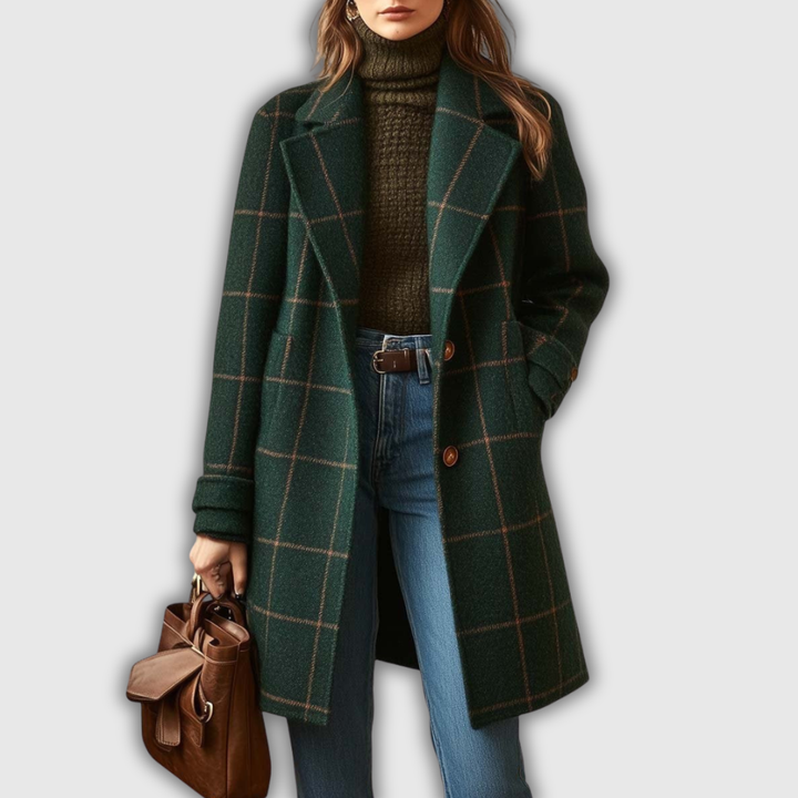 Viola | Cappotto a quadri in misto lana con revers